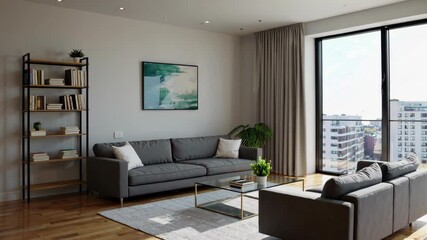 Poster - Modern Urban Living Space with Cozy Furniture and Natural Light
