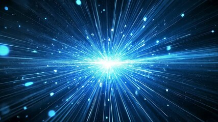 Wall Mural - Blue Light Burst with Sparkles and Rays in Dark Background