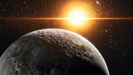 Wall Mural - Celestial Scene of Moon and Distant Sun in Starry Outer Space