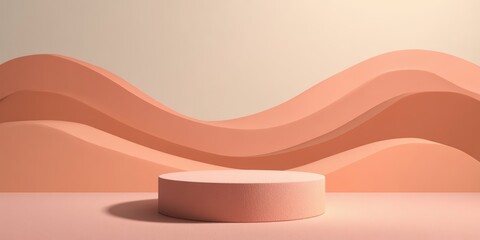 Poster - Minimalist pink podium with wavy abstract background, perfect for product display or presentation.