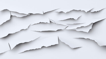 Poster - Detailed Background of Torn White Paper Texture with Randomly Placed Rips and Shredded Edges for Creative Use in Design and Artwork