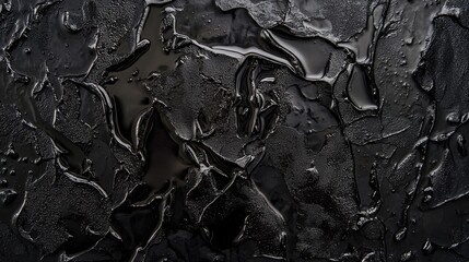 Poster - Wet black surface textured with fresh water drops, dark and dramatic