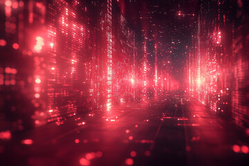 Poster - Abstract futuristic red digital corridor