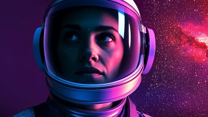 Wall Mural - Futuristic Female Astronaut in Colorful Cosmic Background
