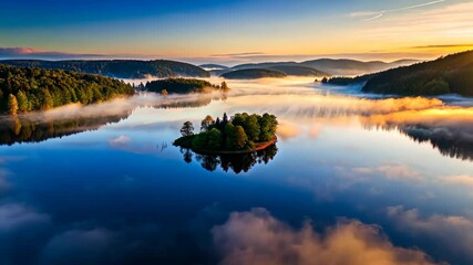 Poster - Tranquil Island Sunrise A Serene Aerial View of Nature's Beauty