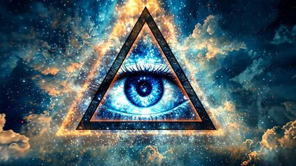 Wall Mural - Cosmic Eye Within Triangle Surrounded by Mystical Space Clouds