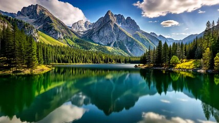 Poster - Emerald Lake Reflections A Tranquil Mountain Escape with Pristine Waters and Majestic Peaks