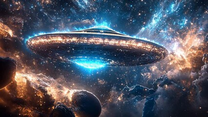 Wall Mural - Futuristic Spacecraft in Vibrant Cosmic Background with Stars
