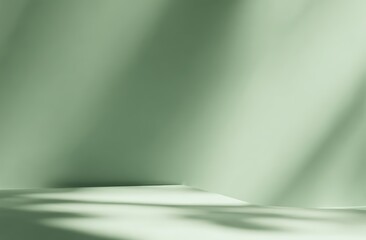 Poster - Minimalist composition with soft green tones, gentle shadows, and smooth surfaces creating a serene abstract background.