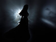 © kharchenkoirina - art photo real person fantasy girl princess black shadow silhouette walking running dancing in saint divine moon light ray night dark spring forest fog tree. Scary sexy goddess fairy elf woman ghost