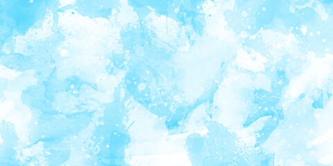 Wall Mural - Beautiful watercolor background of snow floating into air randomly, light blue bokeh background for wallpaper, invitation, cover and design, Abstract light blur defocused blue background with bokeh.
