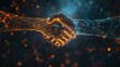© Molly P - A digital representation of two hands shaking, symbolizing collaboration and unity. This image showcases a blend of light and technology, embodying partnership and trust.