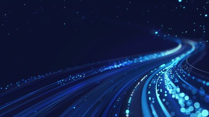 Poster - A captivating dark blue abstract background featuring a flowing light pattern that creates a sense of motion and modern technology. Ideal for digital projects.