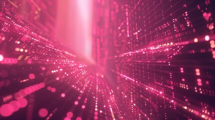 Fototapete - Explore a captivating abstract virtual space filled with luminous moving dots and pixels, creating a dynamic visual environment that evokes technology and depth.