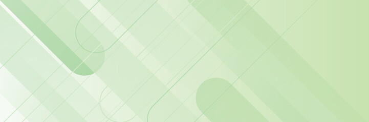 Poster - White abstract wide banner background with green geometric shapes. Minimal geometric