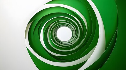 Poster - Abstract green and white spiral design. Layers create a hypnotic vortex effect, leading to a bright center. Ideal for backgrounds, websites, and modern art.