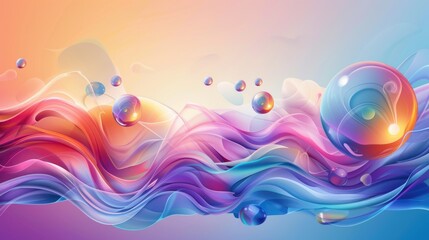 Poster - Digital abstract flowing waves with glowing particles and bubbles. Colorful liquid design. Background image of vibrant color and fluid pattern. Motion shot of color digital wave flowing. AIG51.