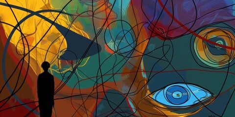 Poster - Colorful abstract shapes in a modern geometric design. Artistic image of minimalistic artwork with bold lines and vibrant colors. Background image of abstract artwork with vibrant color. AIG51.
