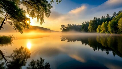 Poster - Golden Sunrise Over a Serene Lake A Breathtaking Display of Nature's Beauty and Tranquility