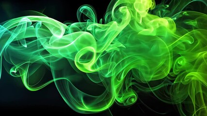 Poster - Neon Green Smoke Swirls and Billows on a Dark Background