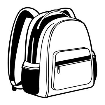 School Bag Vector Icon Black Outline on Transparent Background