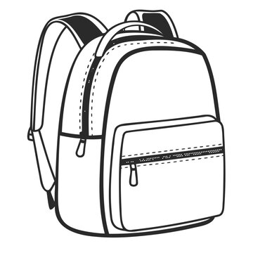 Stylish School Bag Line vector Art in Black on transparent background