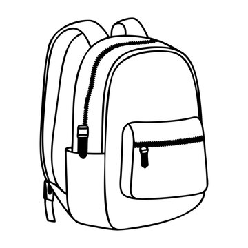 School Bag Vector Icon Black Outline on Transparent Background