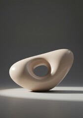 Poster - Abstract Beige Sculpture: Minimalist Art Piece with Central Void, Studio Lighting