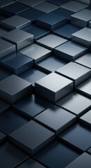 Poster - Abstract 3D Rendering of Interlocking Dark Grey and Blue Cubes  A Stunning Geometric Pattern