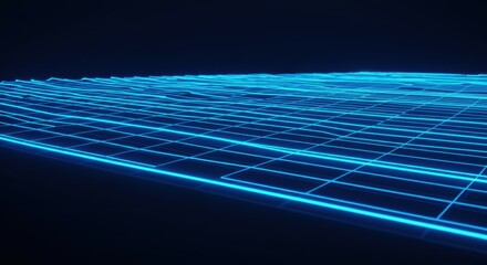 Poster - Abstract Digital Landscape Neon Grid Waves Futuristic Cyberspace