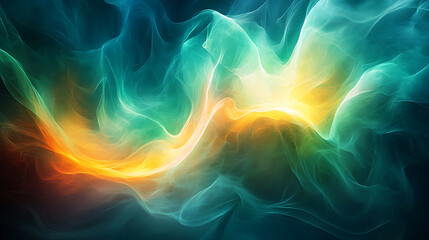 Poster - Abstract aurora borealis style background with flowing gradient waves of blue green orange and yellow colors