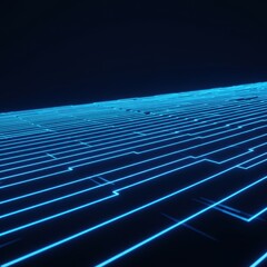 Poster - Abstract Digital Landscape Neon Blue Lines Glowing Futuristic Technology Background Digital Art Sci-fi