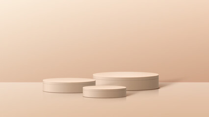 Wall Mural - Abstract minimal scene. Minimal podium with soft material base. Soft podium stages and product showcase platform with covers and golden in round and square shape. 