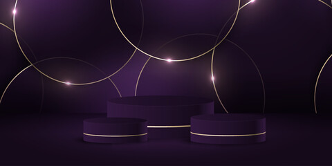 Wall Mural - Abstract minimal scene. Minimal podium with soft material base. Soft podium stages and product showcase platform with covers and golden in round and square shape. 