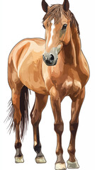 Poster - Minimalist Watercolor Horse Pony Digital Painting with Flat Vector Style