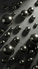 Poster - Abstract Dark Grey Background with Scattered Metallic Spheres Reflective Surface