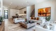 © paryati - Modern Living Room Interior Design with Open Kitchen and Abstract Art