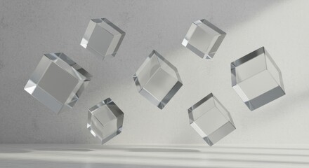 Poster - Floating Glass Cubes Minimalist Abstract 3D Render: Modern Design and Clean Aesthetics