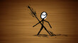 © claudunia - Angry stick figure in attack stance with a spear.