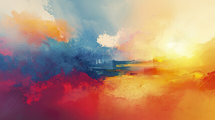 Poster - Vibrant abstract landscape with warm colors and dynamic brush strokes, evoking emotion