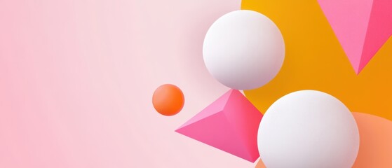 Wall Mural - abstract 3d geometric composition with spheres and pyramids in pastel pink, orange, and yellow for m