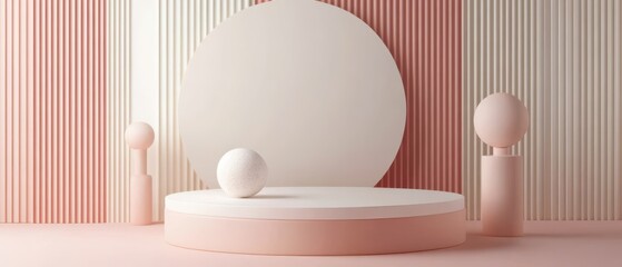 Wall Mural - minimalist pastel podium with geometric shapes for product display abstract studio background with r
