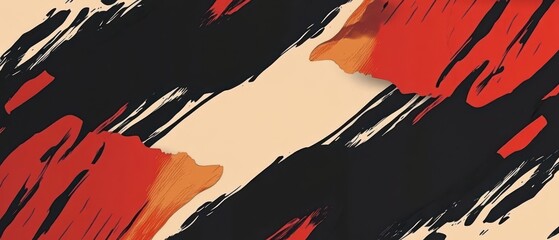 Poster - Abstract painting with bold brush strokes in black, red, and beige, creating a dynamic and modern artistic background Concept of contemporary art, design, and texture