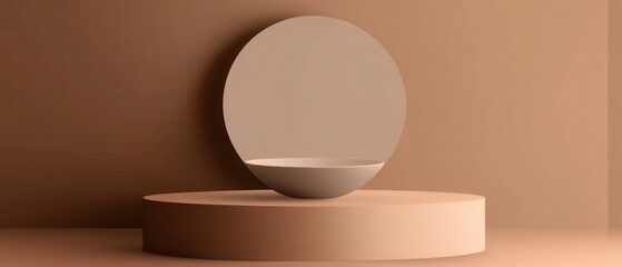 Wall Mural - minimalist beige podium with circle backdrop for product display abstract studio room background wit