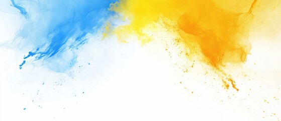 Poster - Abstract vibrant blue and yellow watercolor splash on white background Concept of artistic expression, fluid art, and colorful design element