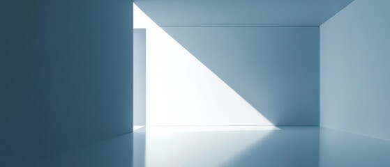 Wall Mural - minimalist blue room interior with bright sunlight shining through doorway, creating geometric shape