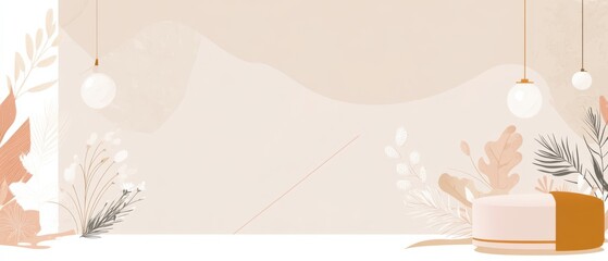 Wall Mural - elegant beige product display podium with botanical accents and modern lighting for cosmetic or jewe