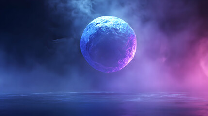 ethereal sphere floating above the ground with soft glow in a misty and dreamlike atmosphere
