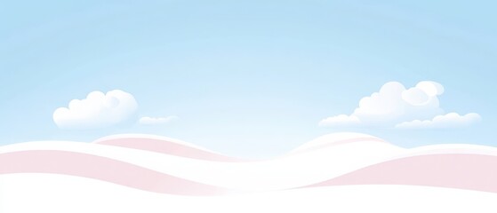 Wall Mural - serene pastel landscape illustration with rolling hills and fluffy clouds in a light blue sky concep