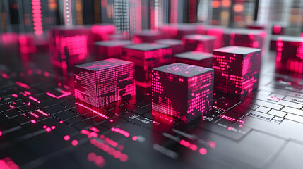 Poster - Digital cubes displaying data patterns